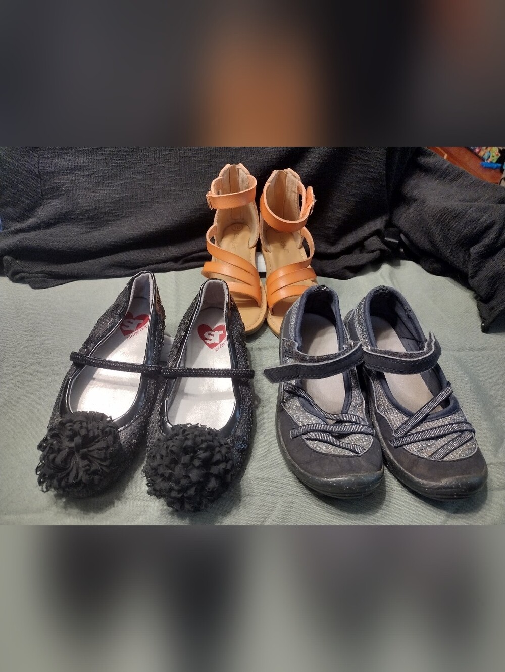 3 Pairs Girls' Shoes  Mary Jane Shoes Black, Navy With Shimmer And Tan Sandals